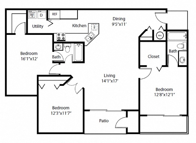 Floor plan layout diagram for 3B