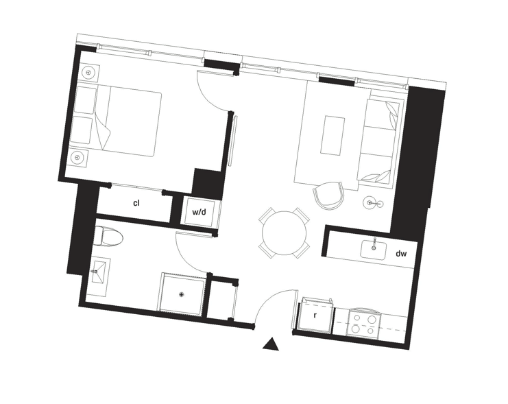 A black and white image of a floor plan of a house.