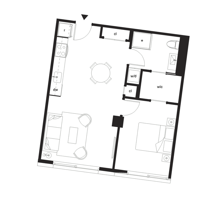 A black and white image of a floor plan with labeled rooms.