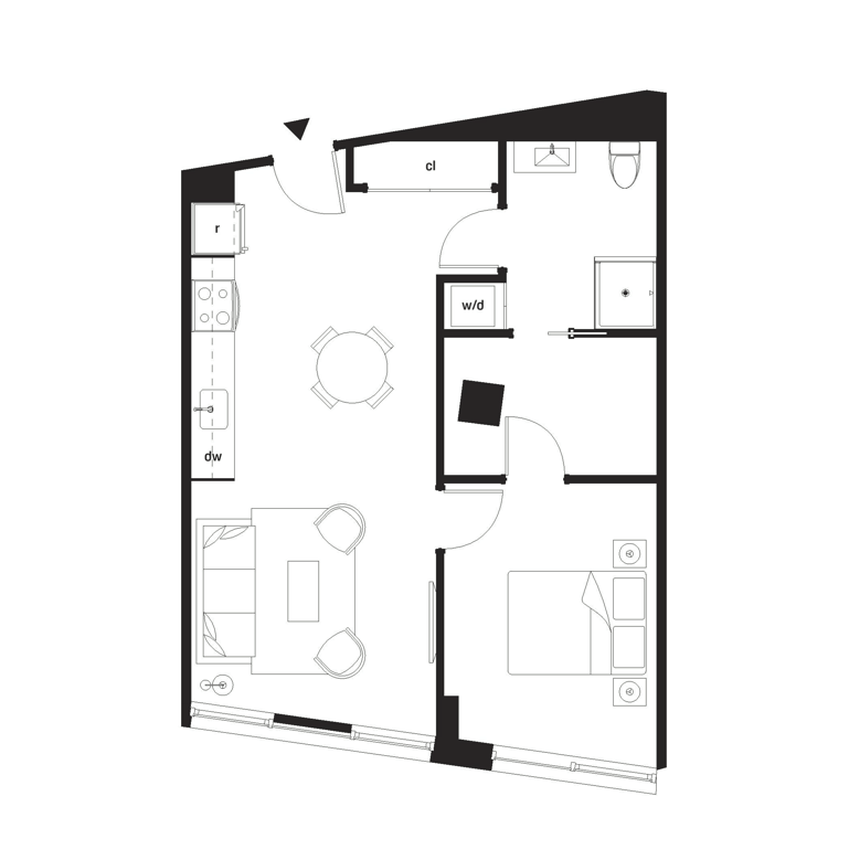 A black and white image of a floor plan of a room.