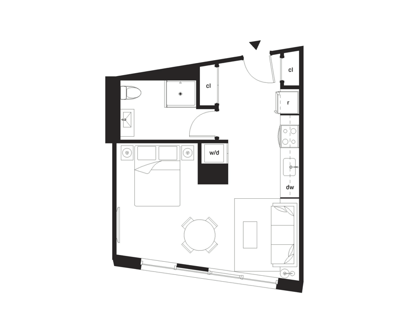A black and white image of a floor plan of a room.