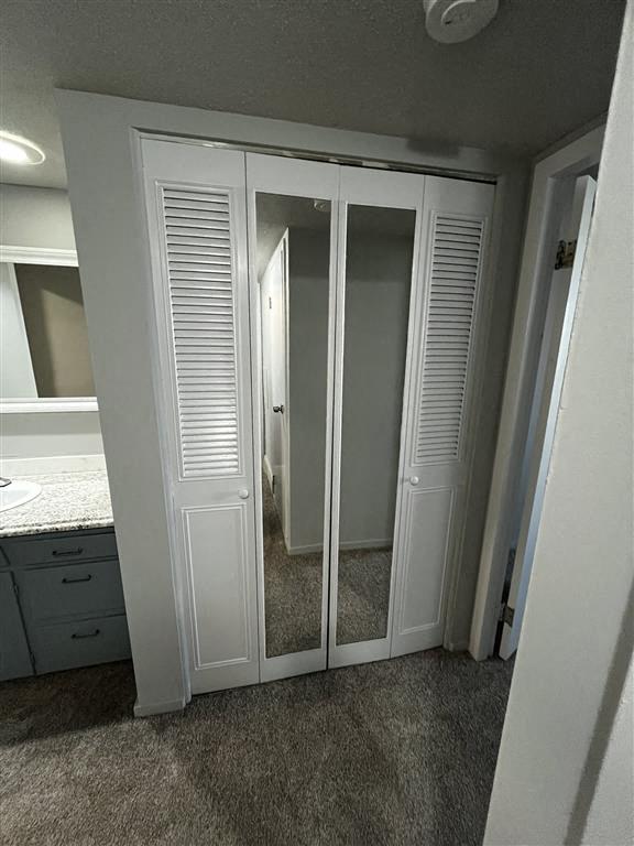 a closet with a mirror on the door