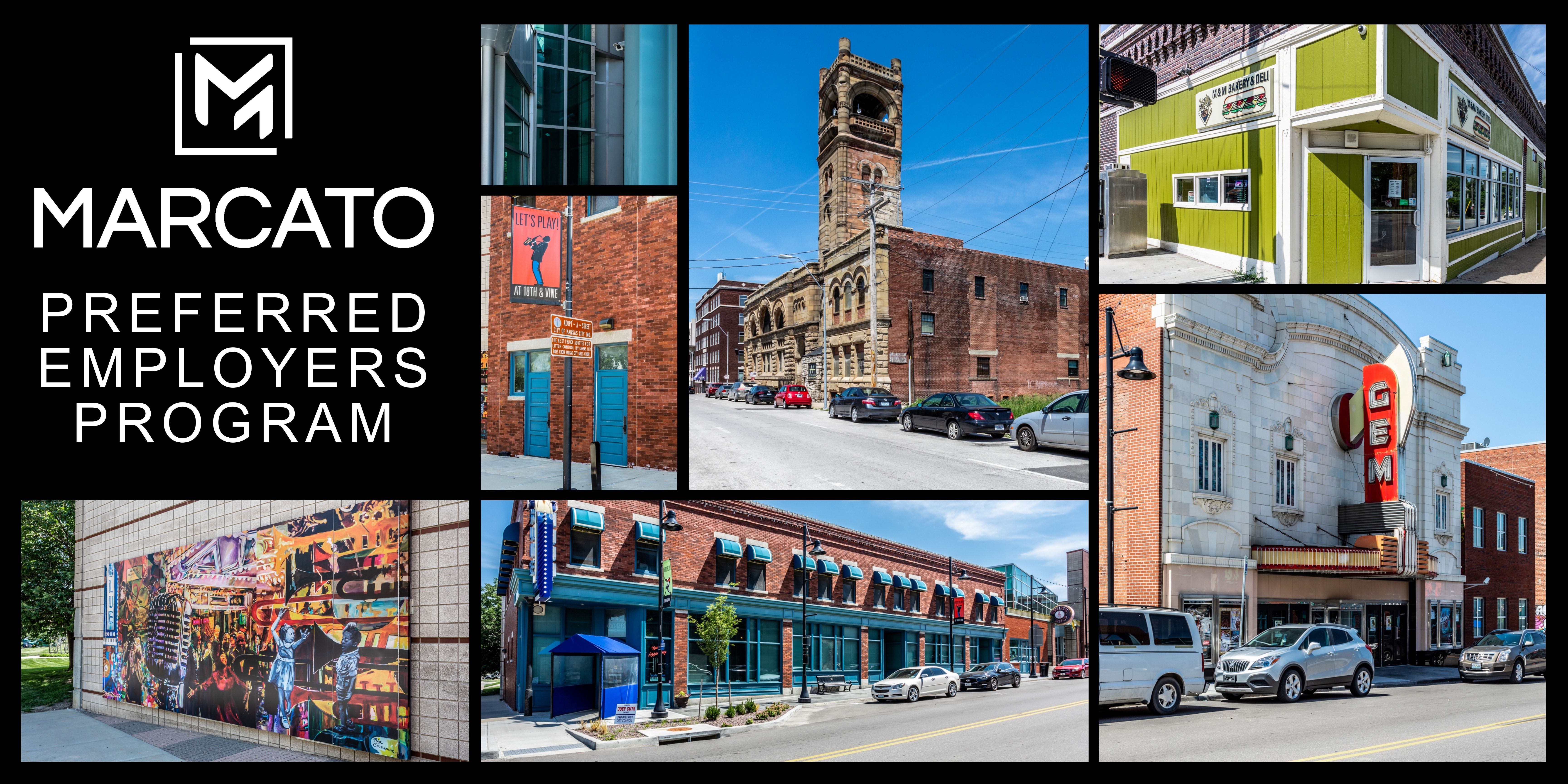 collage of buildings in Kansas City, MO and text that says Marcato, preferred employer program