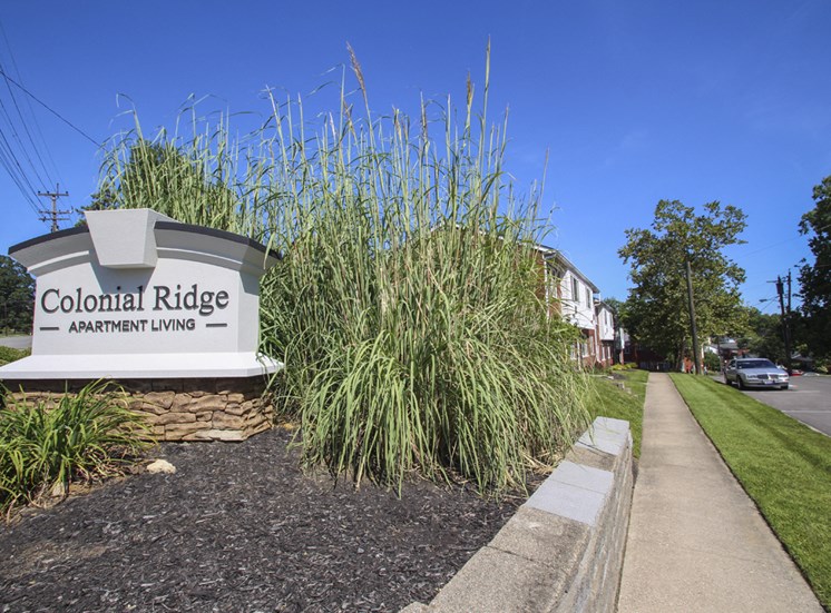 This is a photo of the main entrance sign at Colonial Ridge Apartments in Cincinnati, OH.