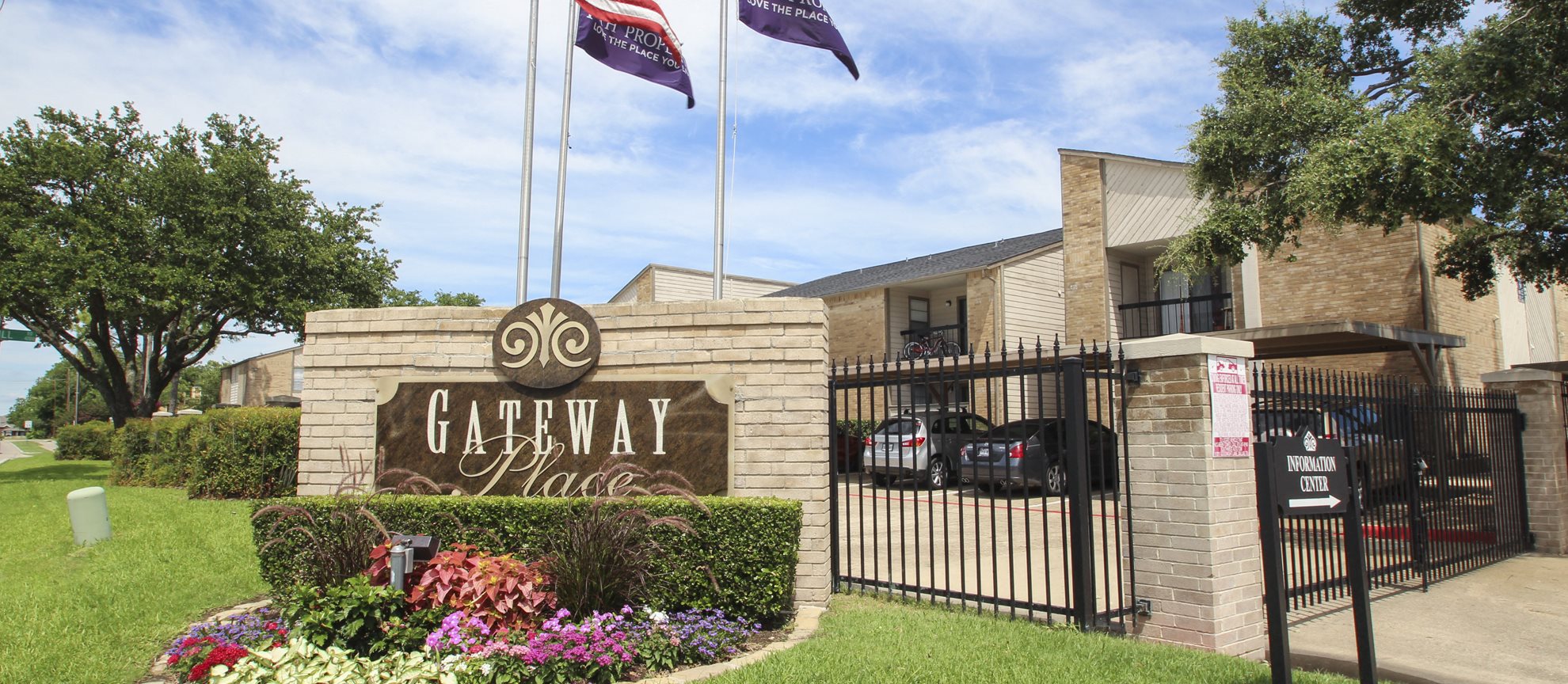This is a picture of the entrance gate at Gateway Place Apartments in Garland, TX.