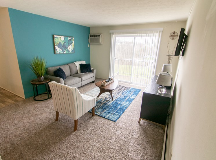 This is a photo of the living room in the 705 square foot 2 bedroom apartment at Lisa Ridge Apartments in Cincinnati, OH.