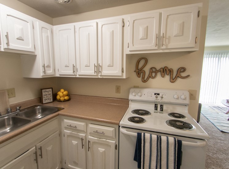 This is a photo of the kitchen in the 705 square foot 2 bedroom apartment at Lisa Ridge Apartments in Cincinnati, OH.