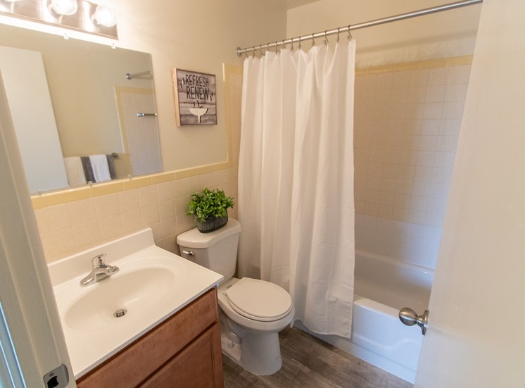 This is a photo of the bathroom in the 705 square foot 2 bedroom apartment at Lisa Ridge Apartments in Cincinnati, OH.