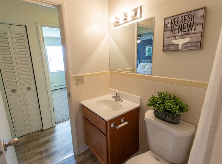 This is a photo of the bathroom in the 705 square foot 2 bedroom apartment at Lisa Ridge Apartments in Cincinnati, OH.