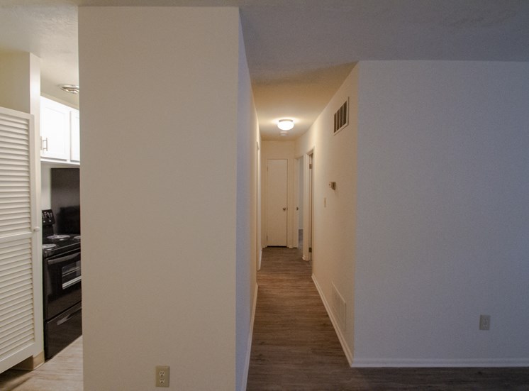 This is a photo of the hallway in a 849 square foot 2 bedroom, 2 bath apartment at Park Lane Apartments in Cincinnati, OH.