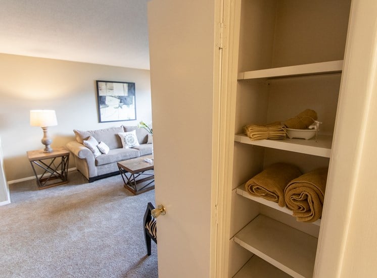 This is a photo of the linen closet in the  822 square foot, 2 bedroom floor plan at Village East Apartments in Franklin, OH.