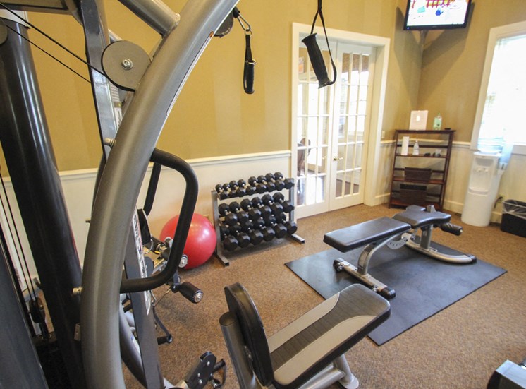 This is a photo of the 24-hour fitness center with free weights at Washington Park in Centerville, OH.