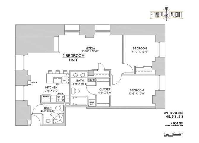 Floor plan layout diagram for 2BR/1.75 BA