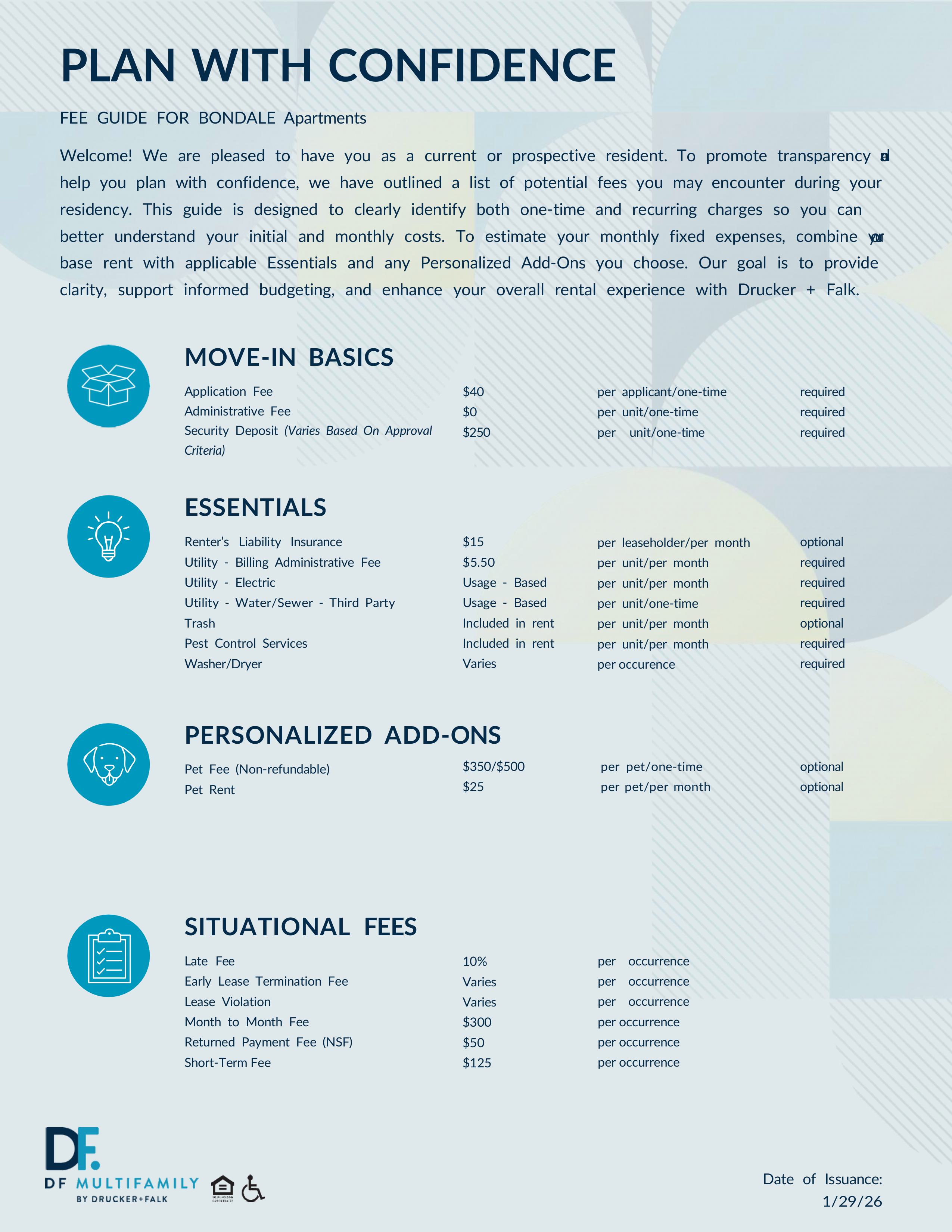 Fee Guide for Pines of York - Please call our leasing office for more details