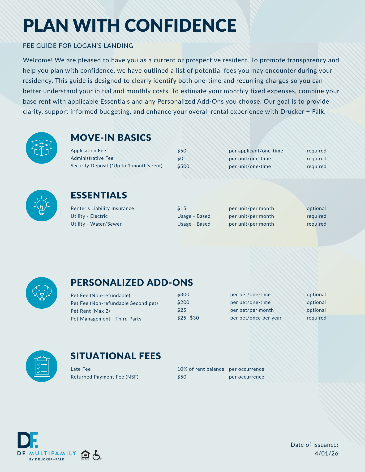 Fee Guide for Pines of York - Please call our leasing office for more details