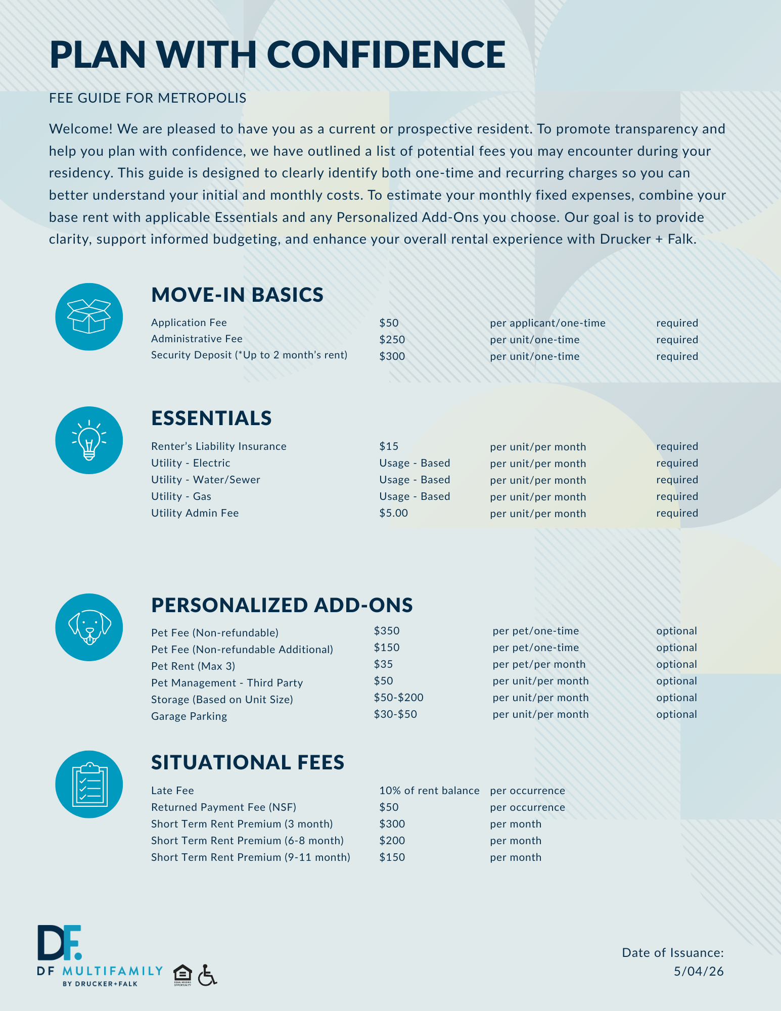 Fee Guide for Pines of York - Please call our leasing office for more details