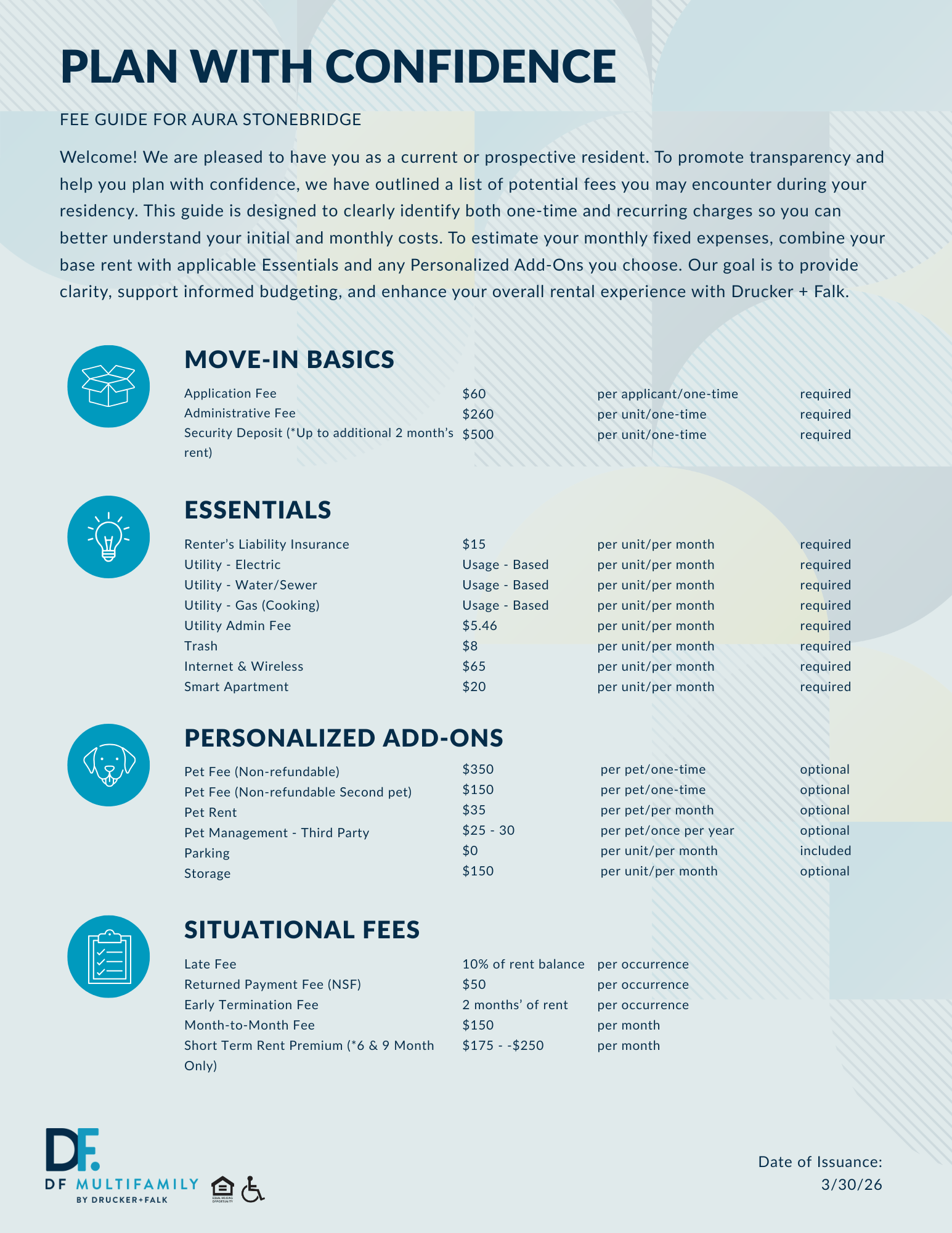 Fee Guide for Pines of York - Please call our leasing office for more details