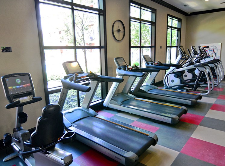 Equipment at fitness facility at Strathmoor Apartments
