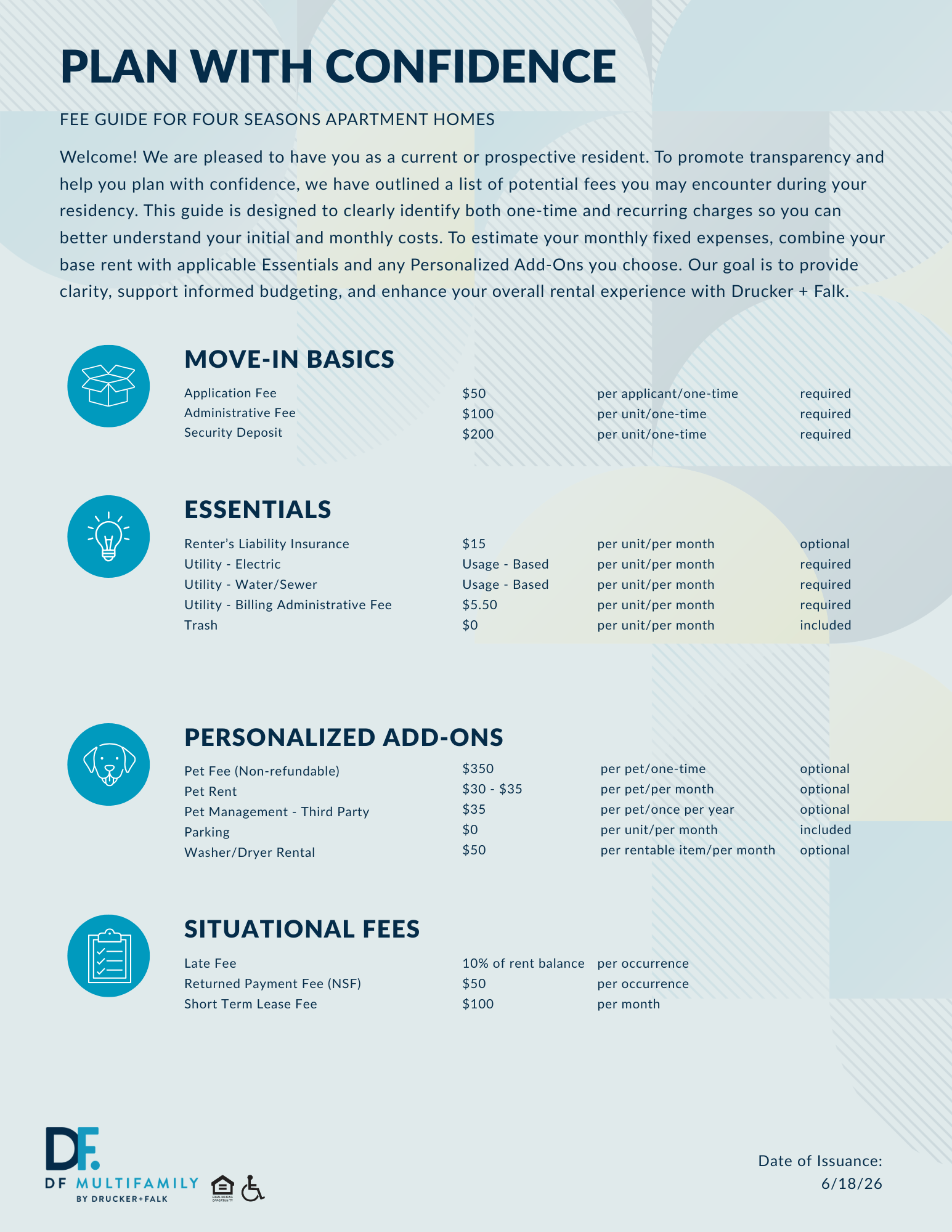 Fee Guide for Pines of York - Please call our leasing office for more details