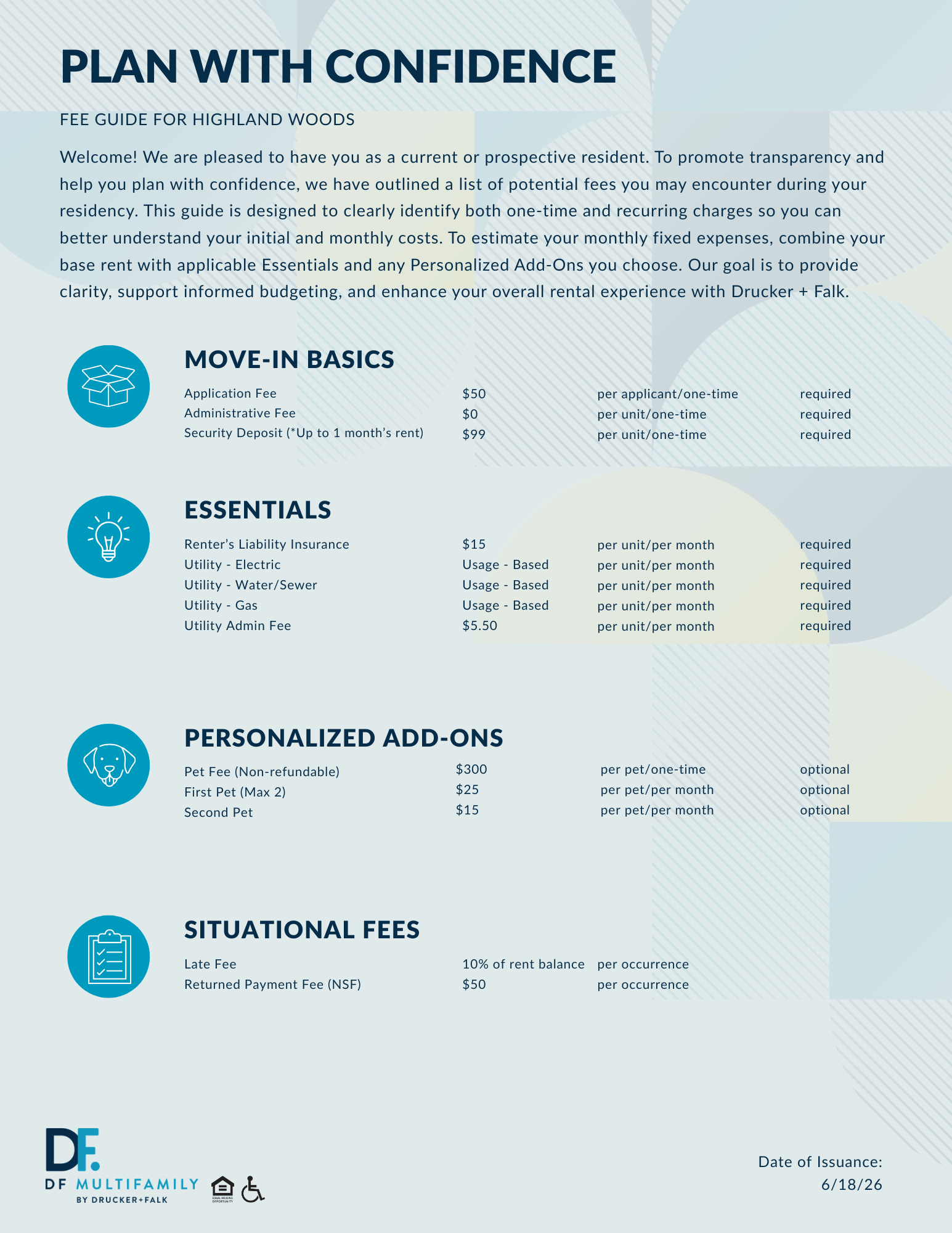Fee Guide for Pines of York - Please call our leasing office for more details
