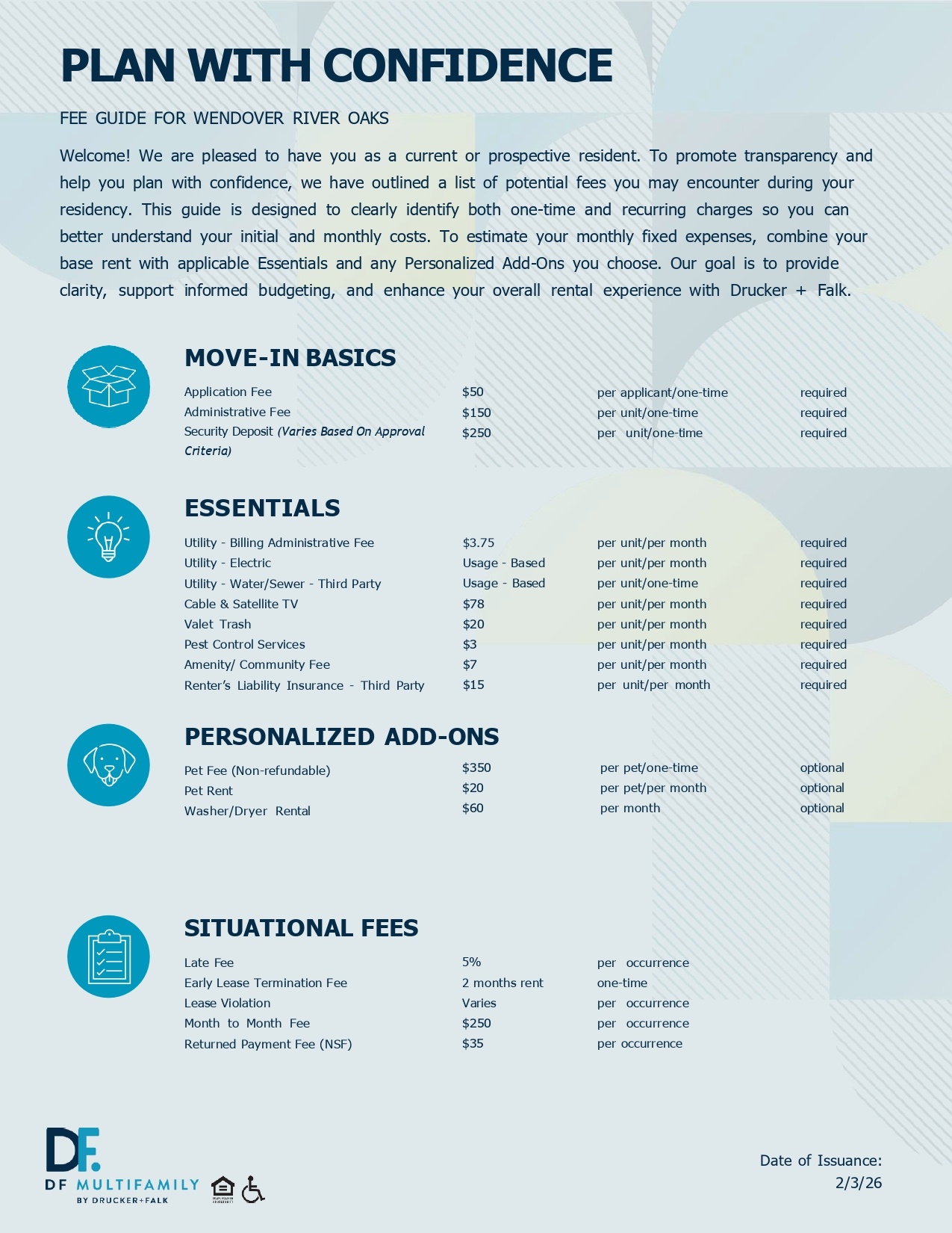Fee Guide for Pines of York - Please call our leasing office for more details