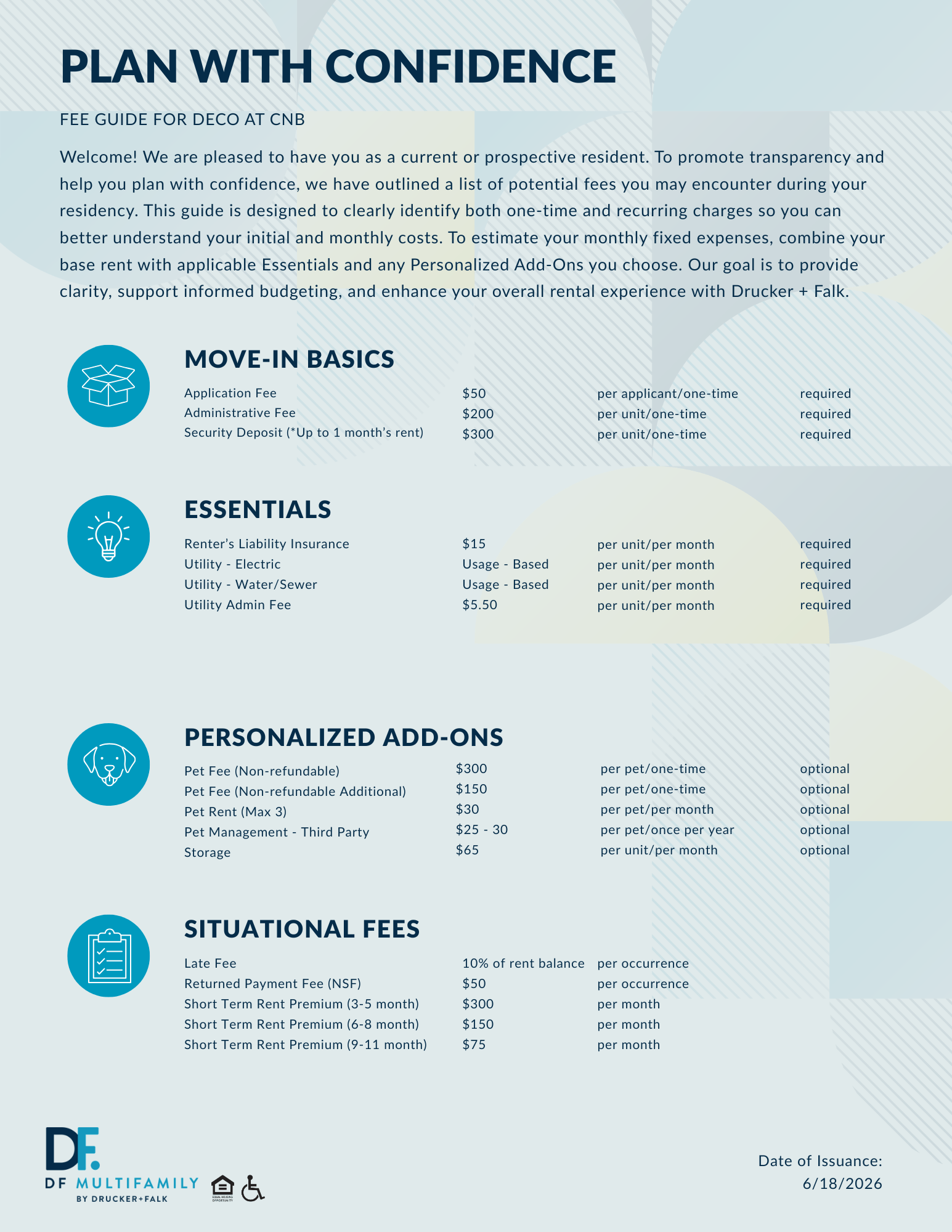 Fee Guide for Pines of York - Please call our leasing office for more details