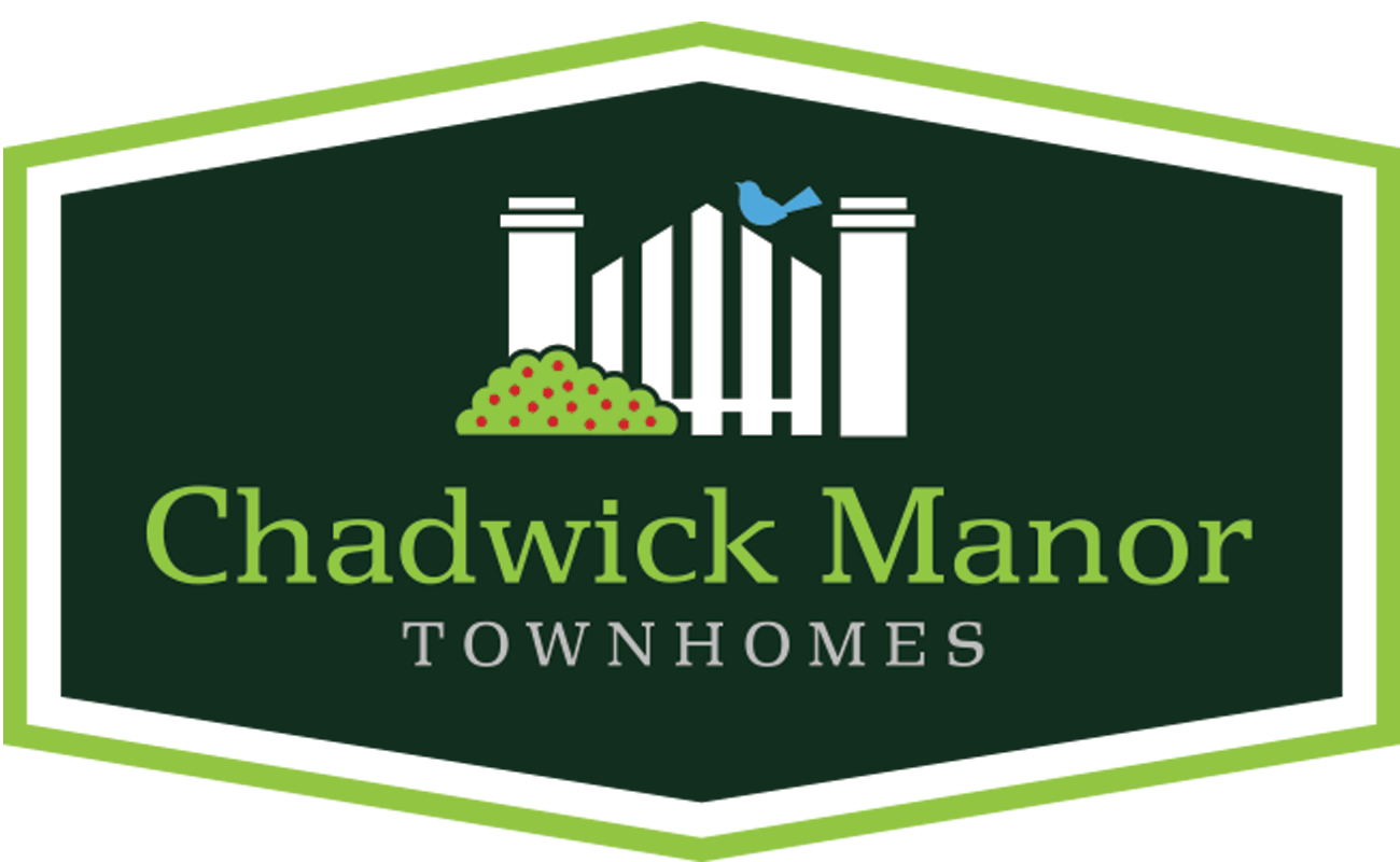 A logo for Chadwick Manor Townhomes features a stylized house and trees.
