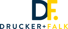 A logo with the letters DF and the words Drucker+Falk.