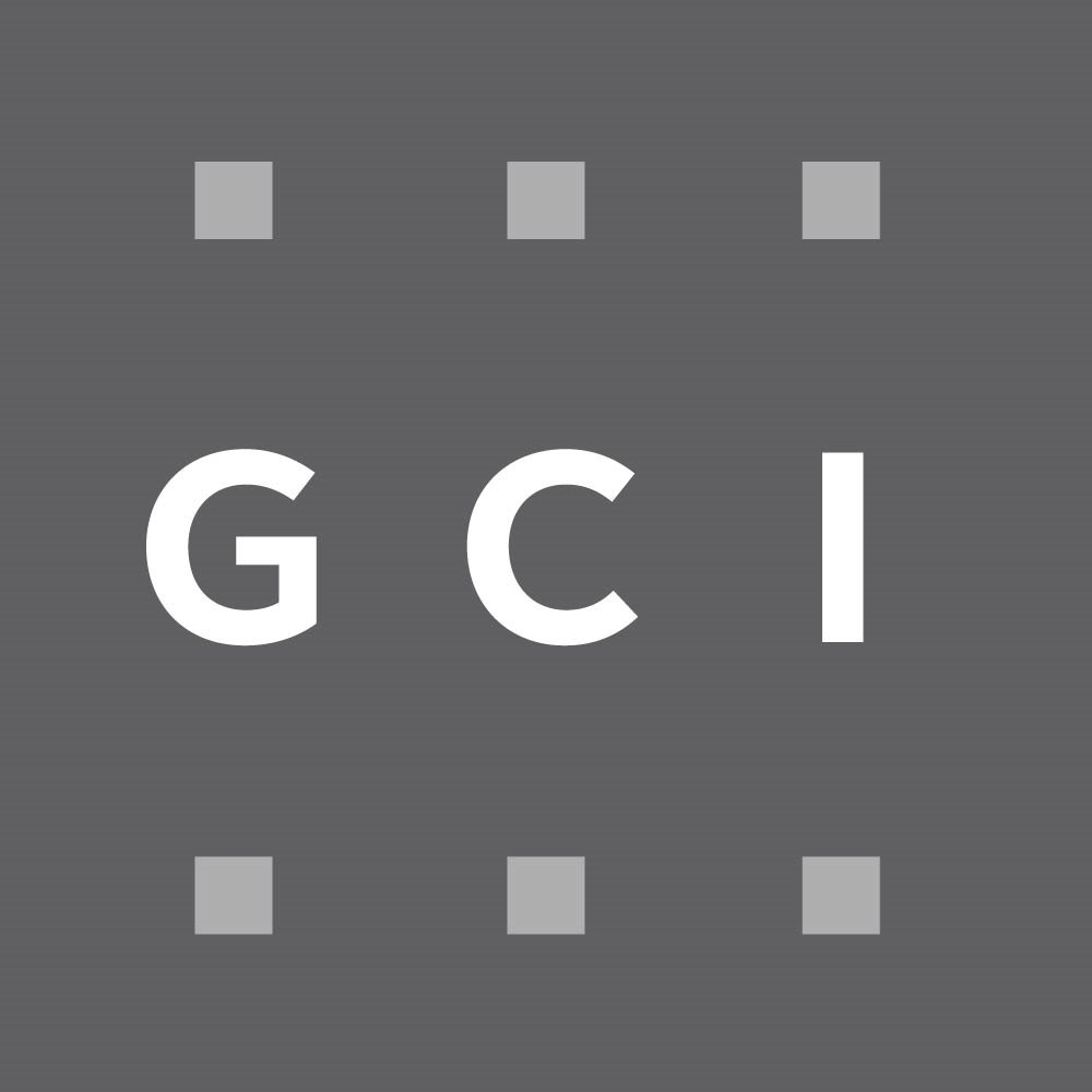 A graphic with the letters G, C, and I in white on a grey background.