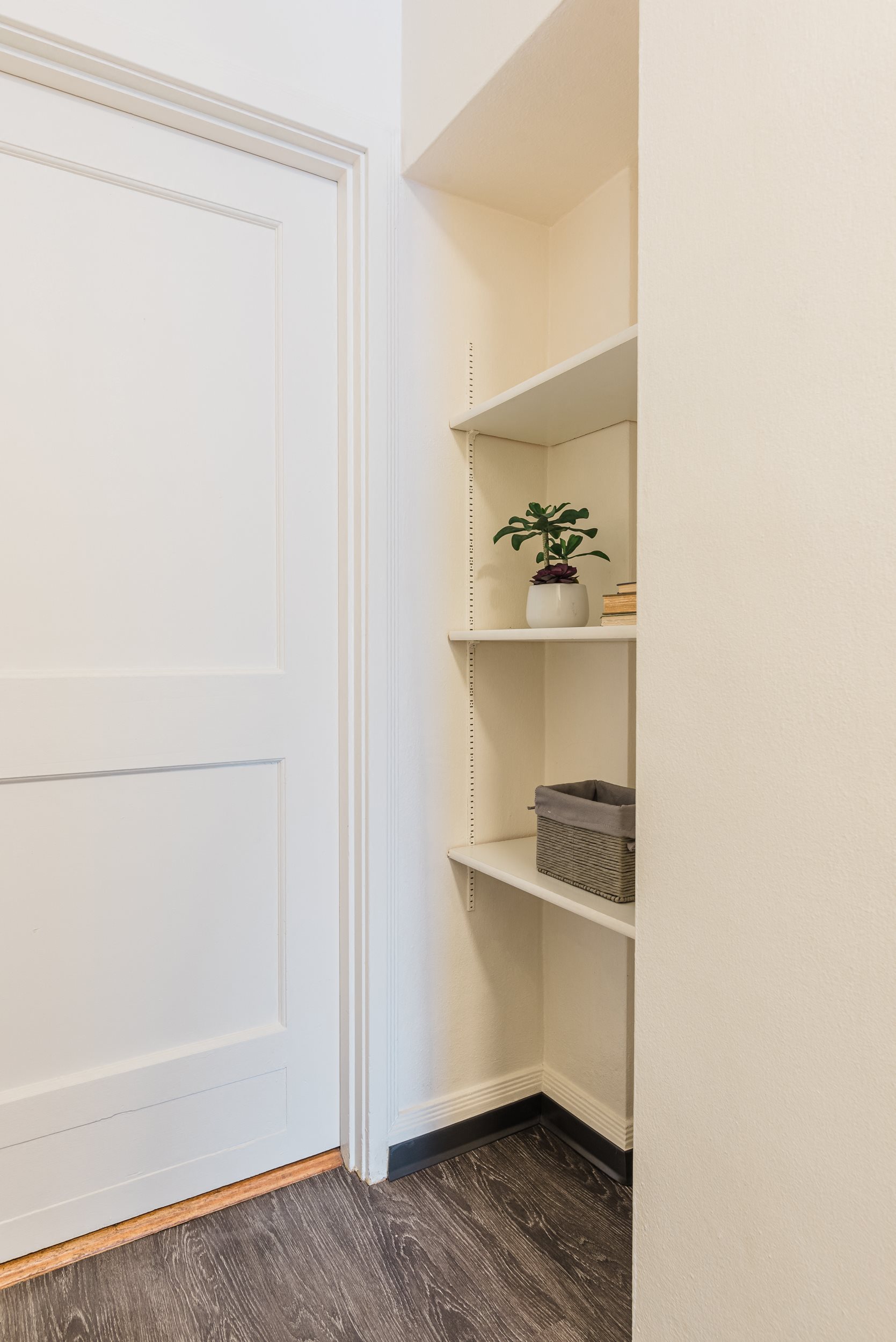 sample studio apartment Built-in shelving for all your storage needs