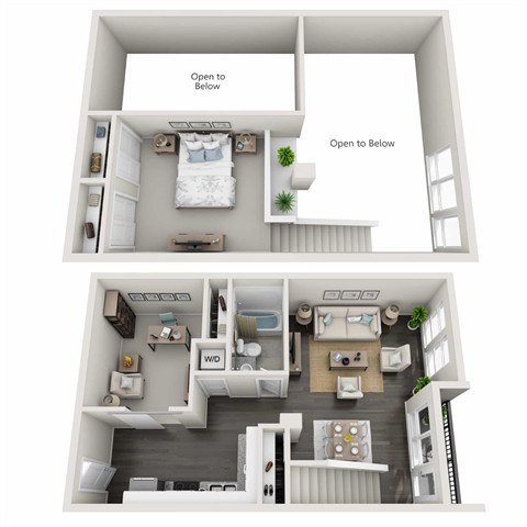 A diagram shows a top-down and side view of a small apartment layout.
