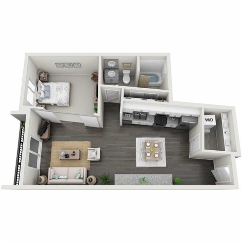 A 3D rendered image of a small apartment layout.,A 3D rendered image of a small apartment layout.