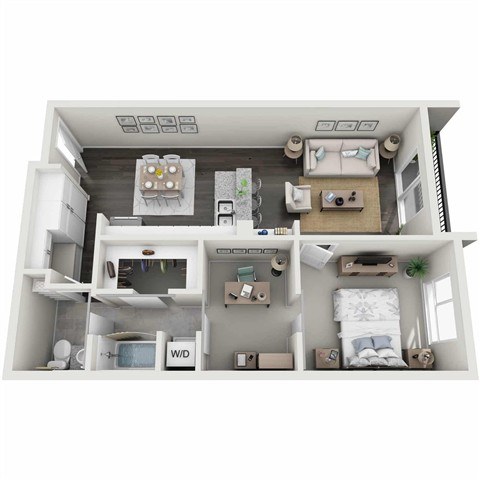 A small white room with a bed, microwave, and a small fridge.