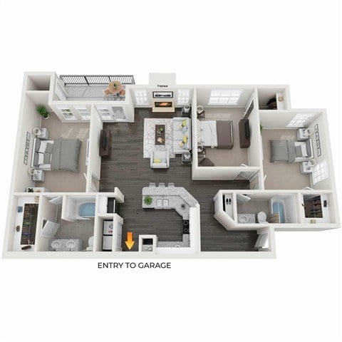 A floor plan of a house with an entry to a garage.