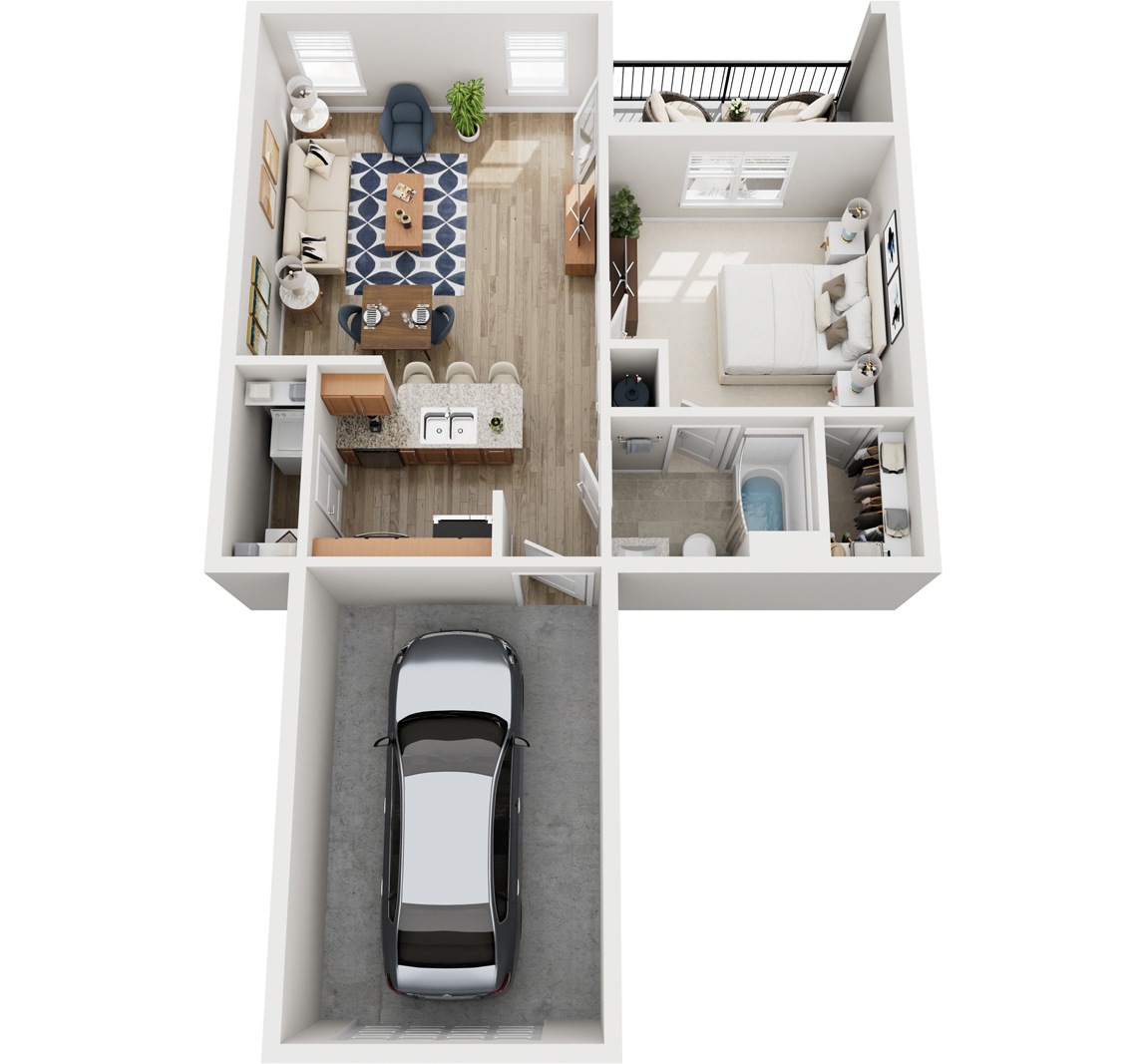 A car is parked in a garage in a house.