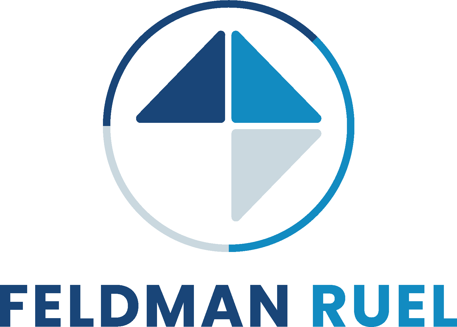 A logo with a circle and a triangle inside it and the words "FELDMAN RUEL" below it.
