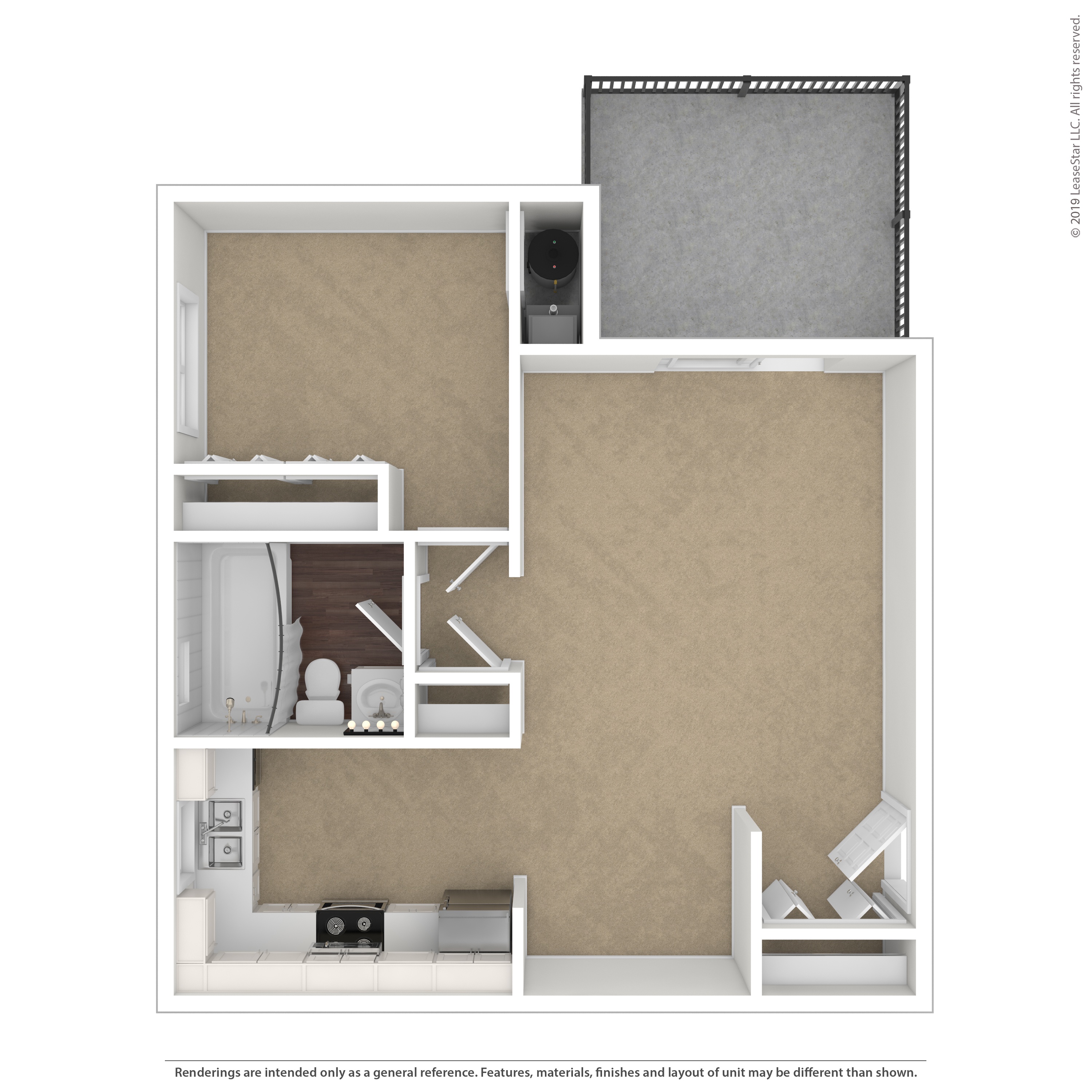 A white framed picture is on the wall above a white shelf.