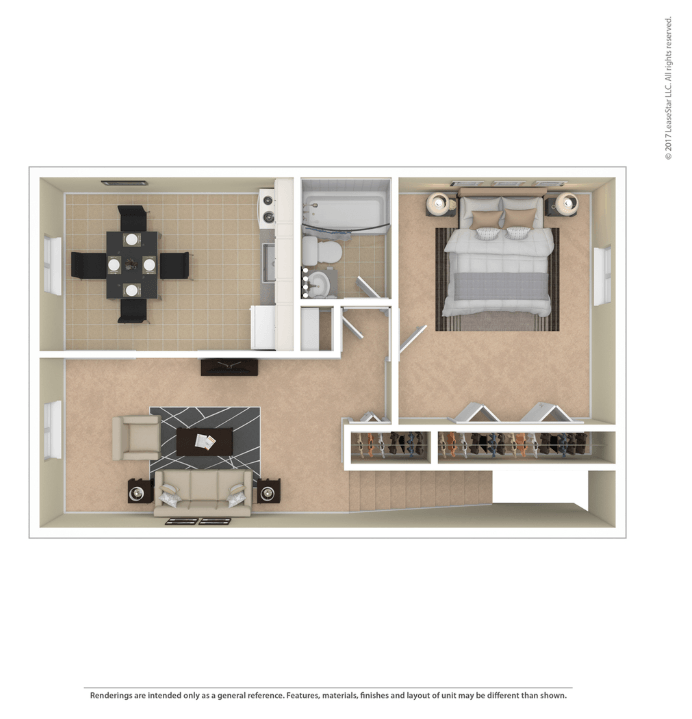 A floor plan of a room with a kitchen