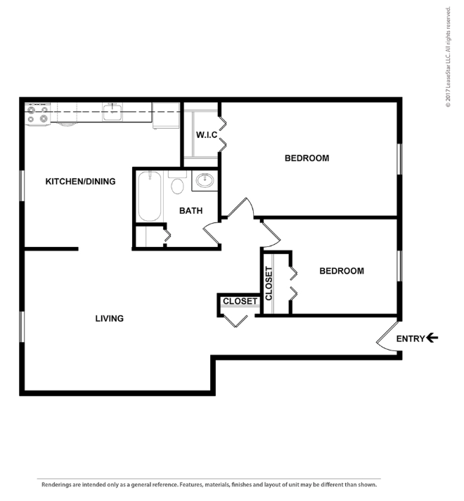 A black and white floor plan of a small apartment.