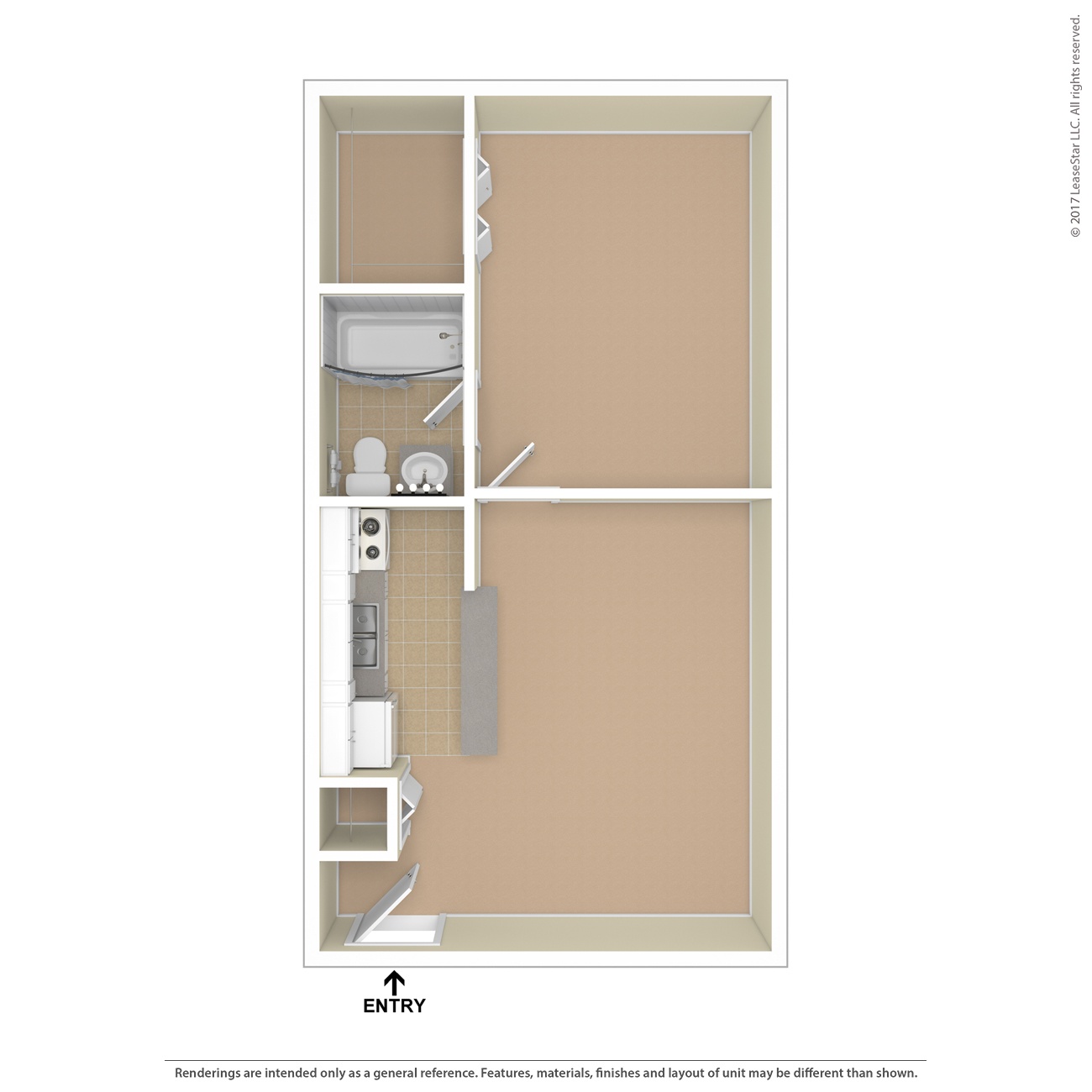 A drawing of a room with a toilet, sink, and a bed.