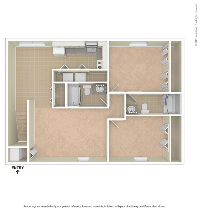 A floor plan of a small apartment with a kitchen, living room, and bathroom.
