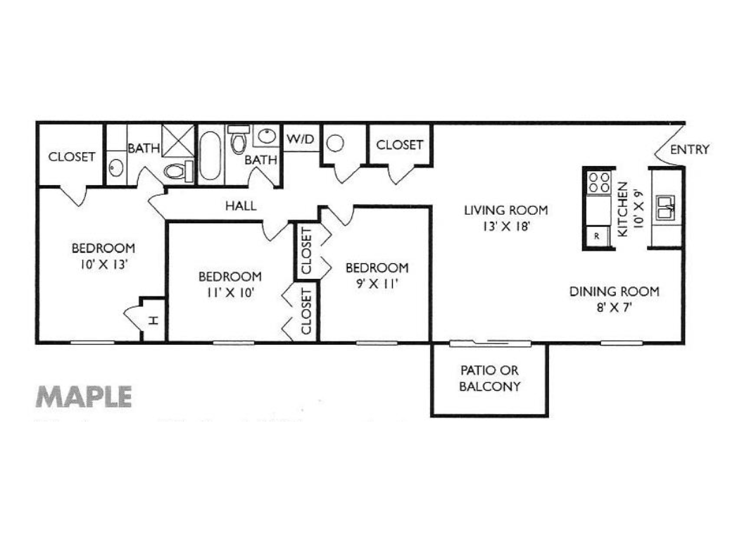 A maple colored floor plan of a home with two bedrooms