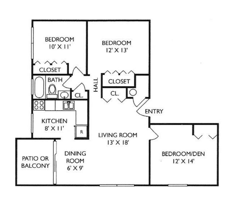 A floor plan of a house with two bedrooms