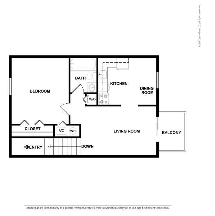 A black and white drawing of a house plan with a living room, dining room, kitchen, bedroom and bathroom.