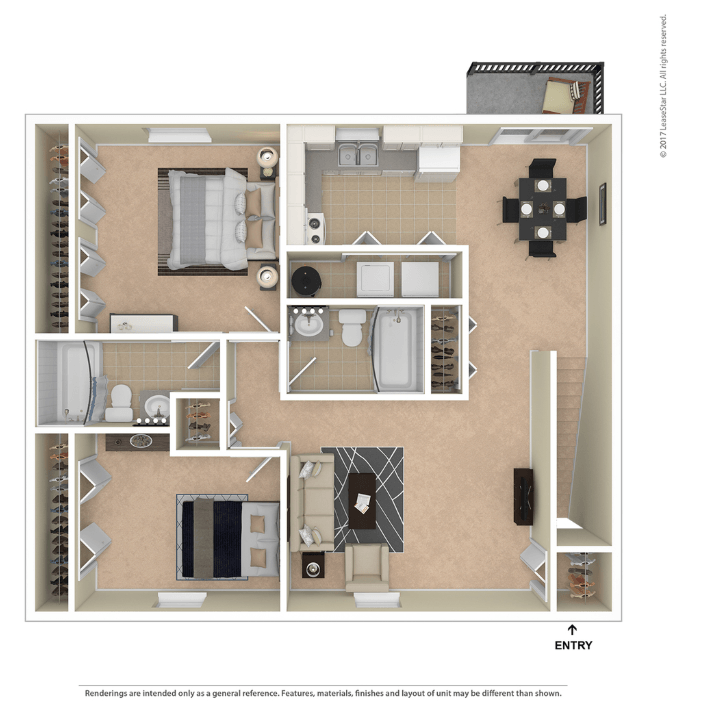 A floor plan of a small apartment with a kitchen