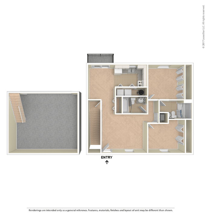 A floor plan of a house with a kitchen, living room, and bathroom.