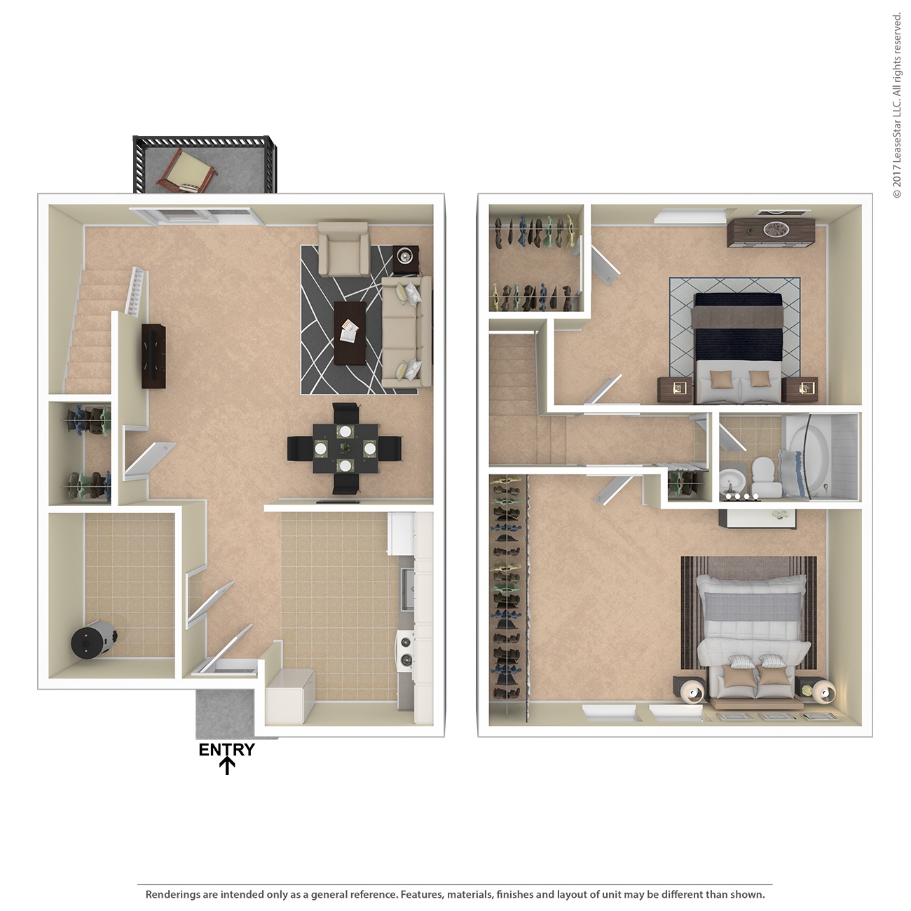 A diagram of a floor plan for a small apartment with an entry point.