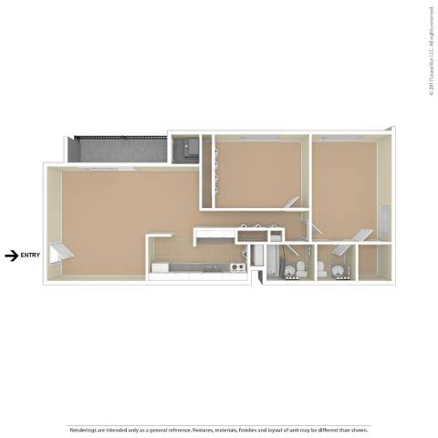 A floor plan of a room with an entry point on the left.