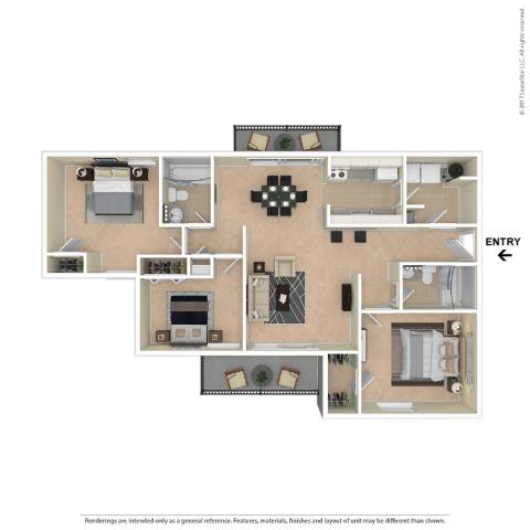 A floor plan of an apartment with a kitchen