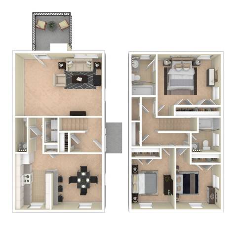A floor plan of a two-bedroom apartment with a living room